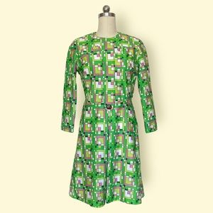 Vintage 70s Green Color Block Dress